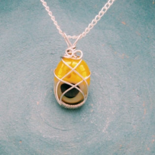 Yellow Glass fusion pendant wire wrapped